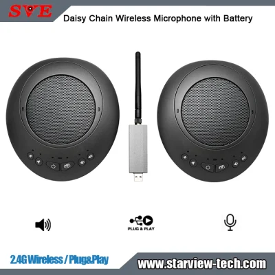 Microfono wireless daisy chain wireless 2.4G con altoparlante, batteria, plug & play